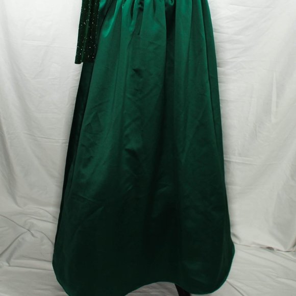 Vintage 1990s Emerald Green Gown Gold Glitter Fleck Bodice prom - Picture 3 of 11